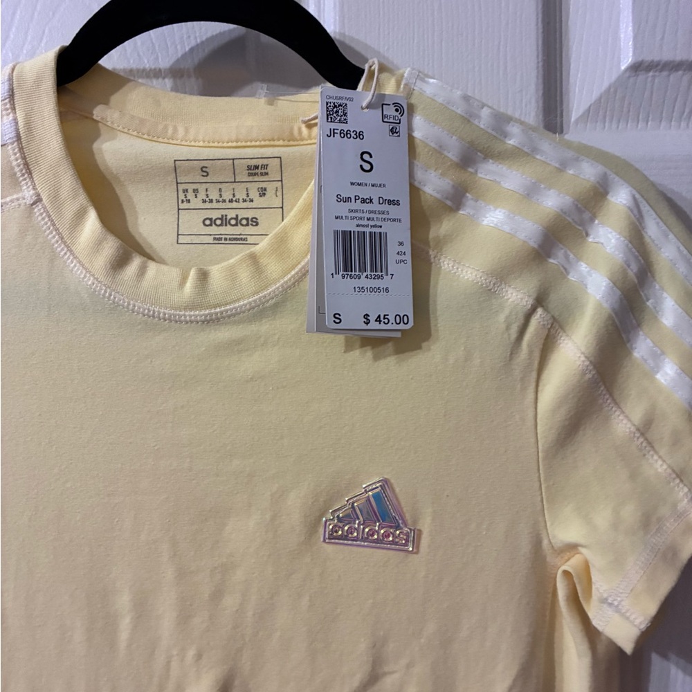 adidas Pale Yellow Tee with Iridescent Logo